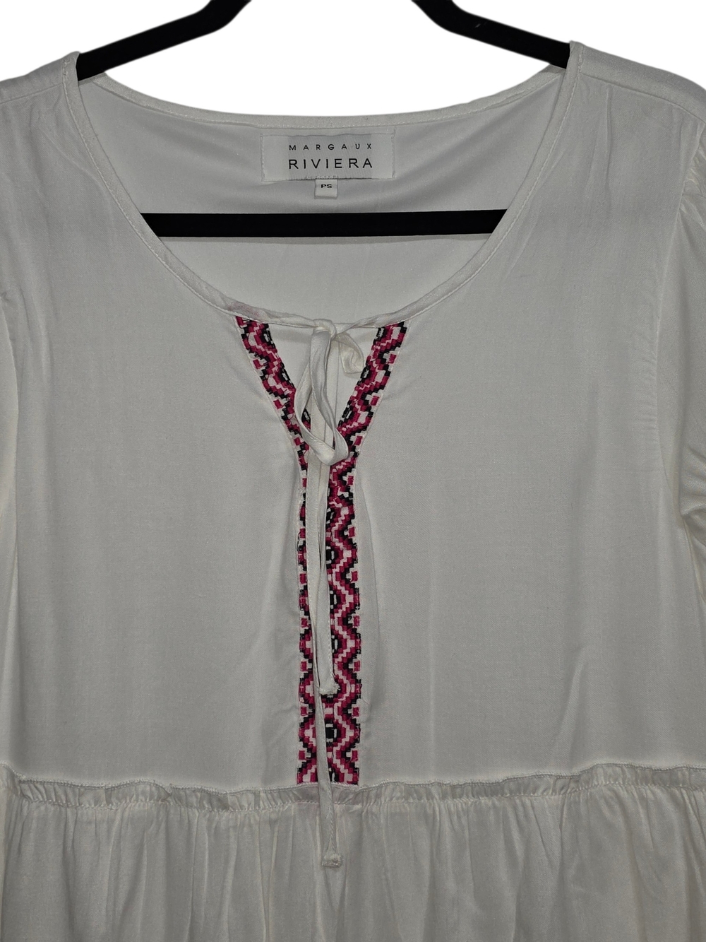 Margaux Riviera White Boho Puff Sleeve Tiered Mini Dress Petite Small - Picture 3 of 10